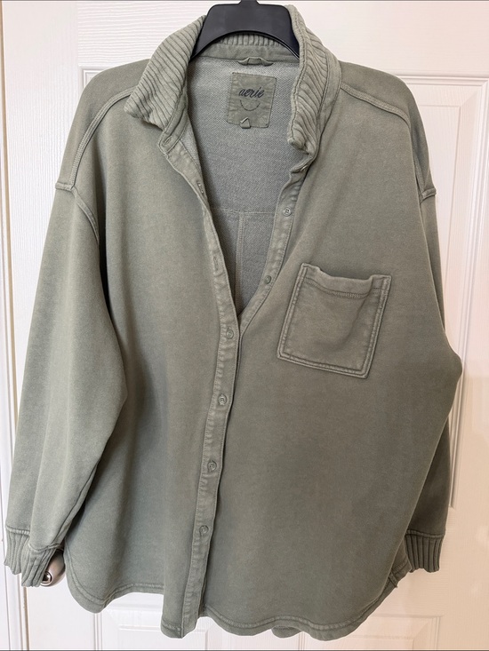 aerie Tops - aerie Washed Sage Fleece Button-Up Shacket